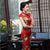 Cap Sleeve Tea Length Floral Silk Blend Cheongsam Chinese Dress