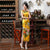 Cap Sleeve Tea Length Floral Silk Blend Cheongsam Chinese Dress