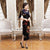 Half Sleeve Tea Length Floral Velvet Cheongsam Chinese Dress
