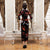 Half Sleeve Tea Length Floral Velvet Cheongsam Chinese Dress
