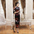 Half Sleeve Tea Length Floral Velvet Cheongsam Chinese Dress