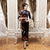 Half Sleeve Tea Length Floral Velvet Cheongsam Chinese Dress