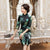 Half Sleeve Tea Length Floral Velvet Cheongsam Chinese Dress