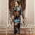 Half Sleeve Tea Length Velvet Cheongsam Chinese Dress with Abstract Painting Pattern