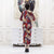 Half Sleeve Tea Length Floral Velvet Cheongsam Chinese Dress