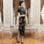 Half Sleeve Tea Length Floral Velvet Cheongsam Chinese Dress