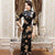 Half Sleeve Tea Length Floral Velvet Cheongsam Chinese Dress