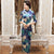 Half Sleeve Tea Length Floral Velvet Cheongsam Chinese Dress