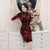 Half Sleeve knee Length Floral Velvet Cheongsam Chinese Dress