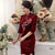 Half Sleeve knee Length Floral Velvet Cheongsam Chinese Dress