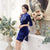 Half Sleeve knee Length Floral Velvet Cheongsam Chinese Dress