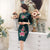 Half Sleeve knee Length Floral Velvet Cheongsam Chinese Dress