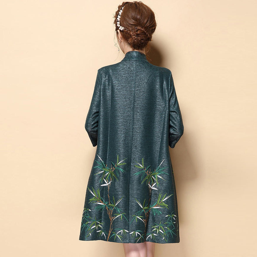 Floral Embroidery Open Front Chinese Style Wind Coat