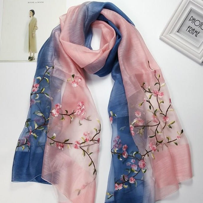 Real Silk Oriental Floral Embroidery Scarf Shawl – IDREAMMART