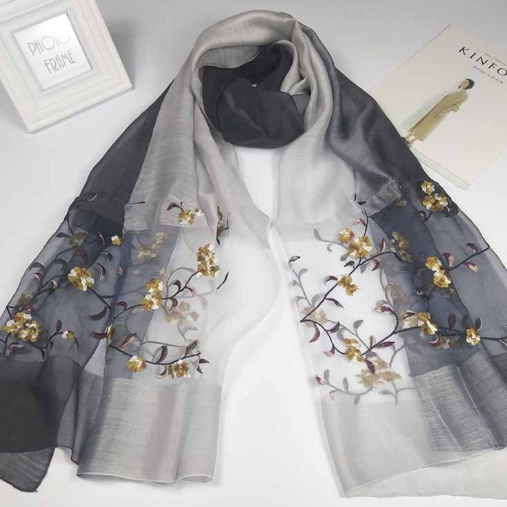 Real Silk Oriental Floral Embroidery Scarf Shawl – IDREAMMART