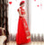 Vestido de novia chino tradicional con bordado de peonía y fénix con mangas casquillo