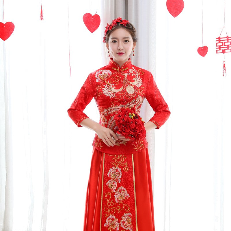 Traditional Red Chinese Wedding Dress High Collar Traditional Chinese Wedding Dress Red Lace Bridal Cheongsam Traditional Red Chinese Wedding Dress High Collar Traditional Chinese Wedding Dress Red Lace Bridal Cheongsam