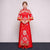 Traje de boda chino tradicional con bordado de dragón y fénix de manga larga