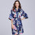 Kimono di seta con motivo a pavone a mezza manica Yukata Sleepwear