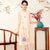 Vestido de fiesta cheongsam con bordado floral de media manga y longitud de té