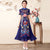 Short Sleeve Auspicious Embroidery Chiffon Tea Length Ao Dai Dress