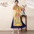 Short Sleeve Auspicious Embroidery Chiffon Tea Length Ao Dai Dress