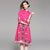 Knee Length Floral Embroidery Signature Cotton Traditional Cheongsam Dress