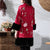 Vogel & Blumenstickerei Chinesische Jacke Damen Wattierter Mantel mit Pelzmanschette