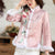 Floral Embroidery Chinese Style Jacket Women's Wadded Coat with Fur Edge