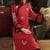 Vestido chino de cheongsam de algodón elegante bordado floral hasta la rodilla con bordes de piel
