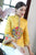 Floral Embroidery Chinese Style Women's Wadded Coat with Fur Edge