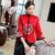Floral Embroidery Chinese Style Women's Wadded Coat with Fur Edge