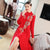 Floral Embroidery Long Sleeve Chinese Style Turtleneck Sweater Dress Cocktail Dress