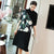 Floral Print Knee Length Half Sleeve Chinese Style Turtleneck Sweater Dress