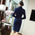 Floral Embroidery Knee Length Long Sleeve Chinese Style Turtleneck Sweater Dress