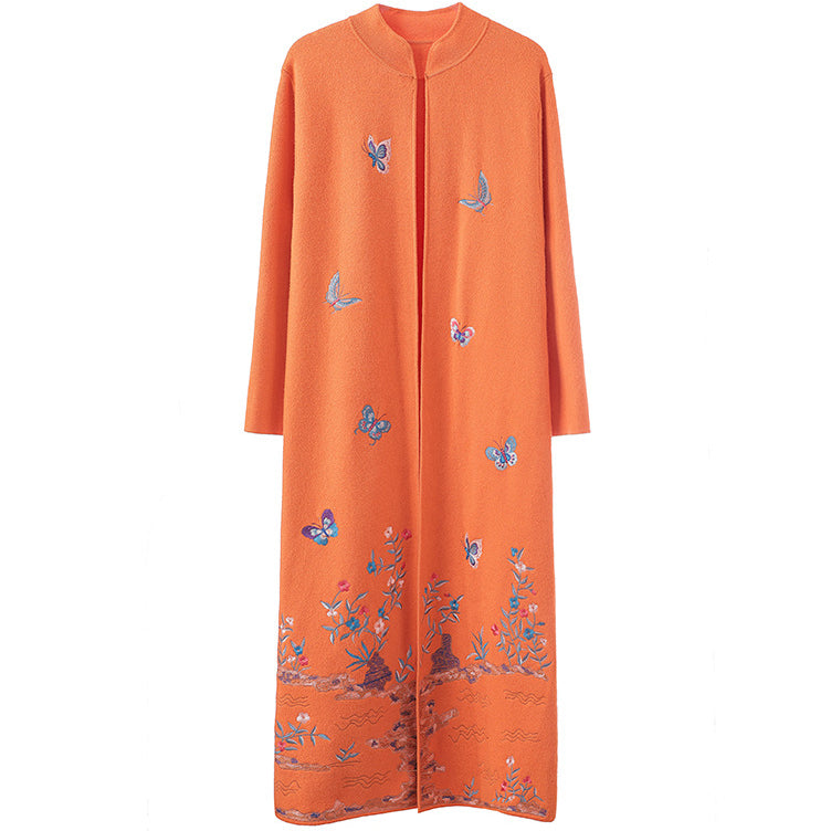 Butterfly Embroidery Mandarin Collar Chinese Style Wool Coat Wind Coat