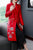 Cappotto a vento per madre lungo in stile cinese con ricami floreali e scollo a V