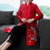 Cappotto a vento per madre lungo in stile cinese con ricami floreali e scollo a V