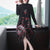 Floral Embroidery Chiffon Skirt Tea Length Chinese Style Sweater Dress