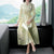 Chinesisches Kleid mit Blumenstickerei und V-Ausschnitt im französischen Stil mit Gürtel