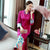 V Neck Auspicious Embroidery Tea Length Retro Cheongsam Chinese Dress