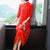 Floral Emboidery 3/4 Sleeve Cheongsam Top Chinese Dress