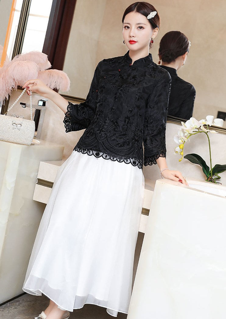 Mandarin Collar Floral Embroidery Retro Traditional Chinese Shirt