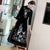 Vestido chino Aodai de terciopelo con bordado floral y fénix de manga 3/4