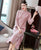 Floral Embroidery Woolen Modern Cheongsam Tea Length Qipao Dress