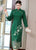 Floral Embroidery Woolen Modern Cheongsam Tea Length Qipao Dress