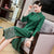 Floral Embroidery Woolen Modern Cheongsam Tea Length Qipao Dress