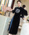 3/4 Sleeve Crane Embroidery Velvet A-line Aodai Chinese Dress