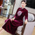 3/4 Sleeve Crane Embroidery Velvet A-line Aodai Chinese Dress