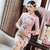 Abito Qipao al ginocchio moderno cheongsam con ricamo floreale e fenice